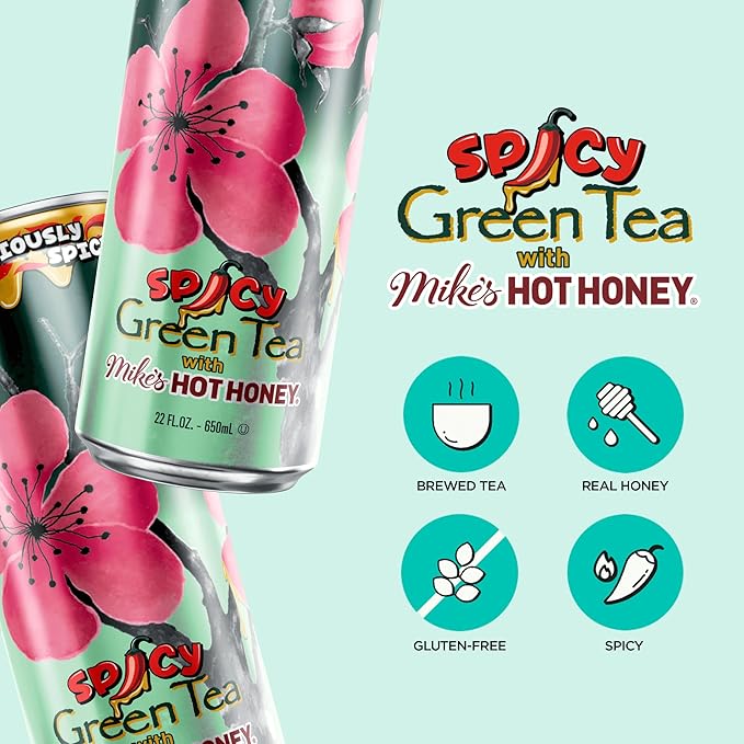 AriZona Spicy Green Tea with Mikes Hot Honey - Big Can, 22 Fl Oz (Pack of 12)
