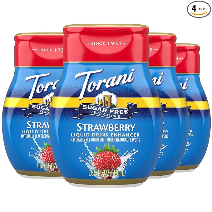 Torani Sugar Free Strawberry Liquid Drink Enhancer, Water Flavoring 4-Pack, 1.62 Oz Ea