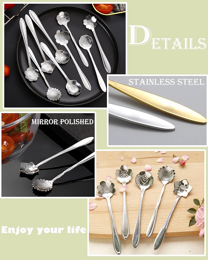 16 Pcs Teaspoon Tea Spoons, ESRISE Stainless Steel Cute Coffee Spoon for Tea Party Decorations (Silver)