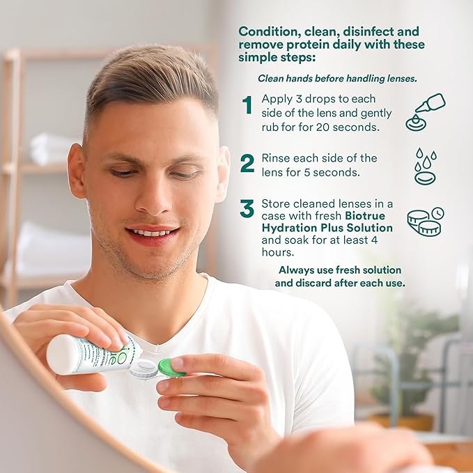 Biotrue Hydration Plus Contact Lens Solution with Lens Case, Multi-Purpose Solution for Soft Lenses, Hydrates with Hyaluronan, Cleans, Clears, and Disinfects for All-Day Comfort, 10 Fl Oz (Pack of 2)
