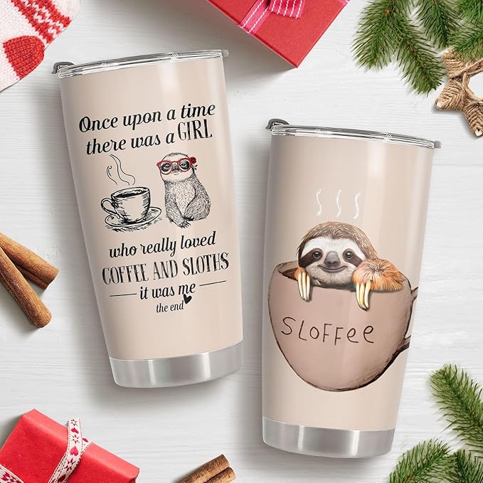 34HD Just A Girl Who Loves Sloth Tumbler with Lid, 20oz Stainless Steel Sloth Coffee Mug, Animal Gifts for Women Teen Girls Coworker Friend, Animal Lover Gifts for Birthday Mothers Day Christmas