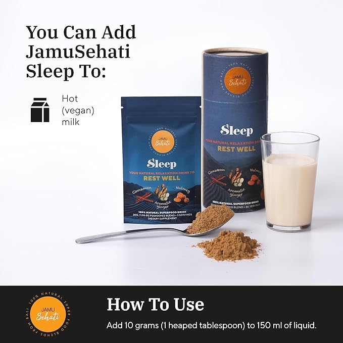 JAMUSEHATI Sleep, Natural Superfoods Blend from Bali, Containing Ginger, Nutmeg, Cinnamon and Star Anise, Pack of 3 Sachets