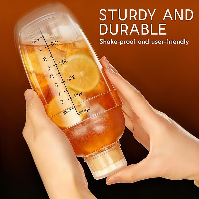 Plastic Cocktail Shaker with Measuring Scale 17oz (500ml), Leak-Proof & Shatter-Resistant Drink Mixer for Bartending, Protein Shakes, Iced Coffee & Milk Tea