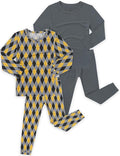 JunNeng Bamboo Viscose Pajamas for Toddler Boys, Baby Kids Diamond Pajamas Snug Fit Long Sleeve Sleeper