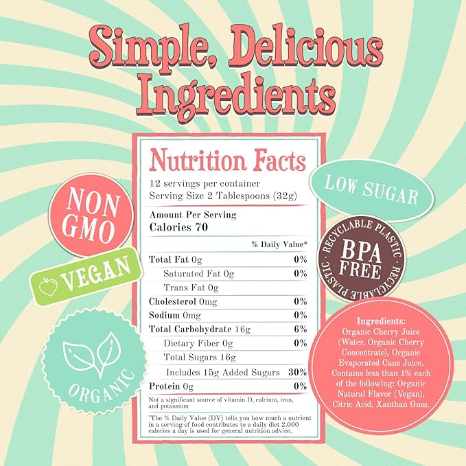 Wäbry Organic Cherry Syrup – 14.9oz (420g), Natural Fruit Syrups for Drinks, Coffee, Shaved Ice and Ice cream, Vegan, Non-GMO, Gluten-Free Snow Cone Syrup – BPA-Free Plastic Bottle