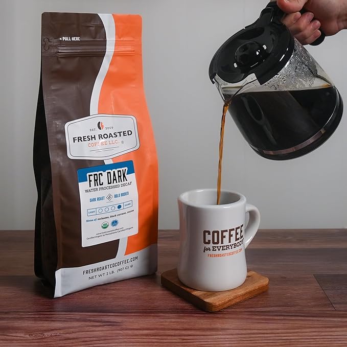 Fresh Roasted Coffee, Organic FRC Dark Water-Processed Decaf | USDA Organic, Kosher | Dark Roast 2 lb (32 oz) Whole Bean