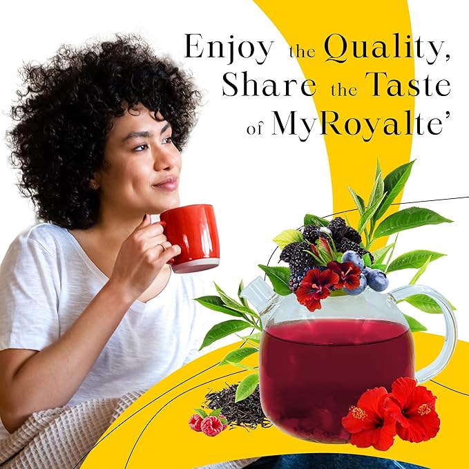 MyRoyalte Mountain Berry Puerh Tea Organic - Hibiscus Loose Leaf Tea With Blueberries, Grapes, Mulberries - Pu'er Tea Gift Idea for Tea Lovers - 3 oz