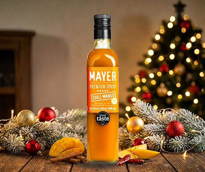 Mayer Premium Chili Mango Syrup – Award-Winning Organic Fruit Syrup, Crafted with 100% Real Fruits, All Natural, Vegan, Gluten-Free – Ideal for Cocktails, Coffee, Desserts, Cocktails (16.9 oz)