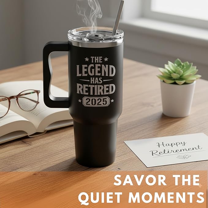 Retirement Gifts for Men 2025, The Legend Has Retired 2025 Tumbler 40Oz, Retirement Cup, Retired Gifts for Men, Farewell Gift for Coworkers, Retiring Coffee Mug Ideas for Colleague, Boss