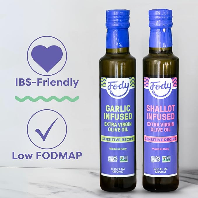 Fody Foods Garlic & Shallot Infused Extra Virgin Olive Oil, 8.45 Oz (Pack of 2), Low FODMAP Certified, Gut & IBS Friendly, Cold-Pressed, Vegan, Non-GMO, Gluten Free, Made in Italy