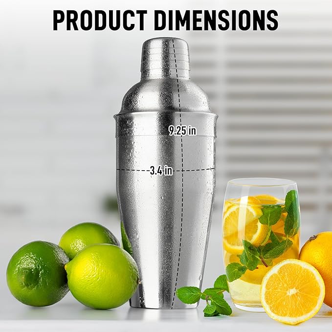 Zulay Cocktail Shaker (24oz) 18/8 Stainless Steel Martini Shaker With Built-In Strainer - Professional Grade Drink Shaker and Strainer For Bartending & Homebars (Silver)