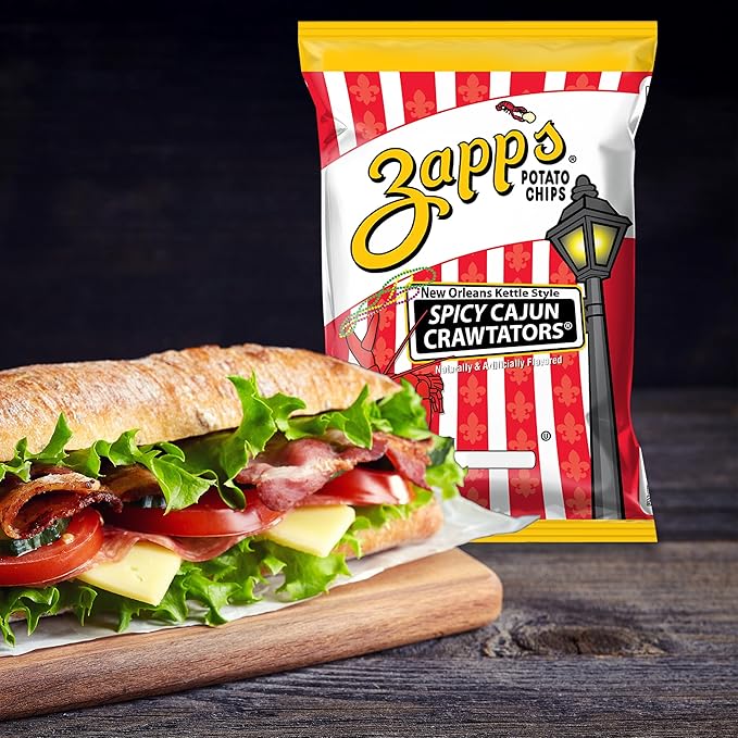 Zapp’s New Orleans Kettle-Style Potato Chips Cajun Crawtator Flavor (2 oz Bags, 25 Count), Crunchy Chips with a Spicy Kick, Perfect On-The-Go, Gluten Free Snack