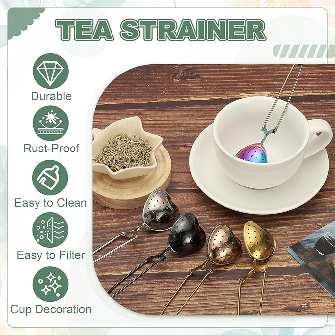 uxcell 1 Pcs Tea Infuser, Stainless Steel Loose Leaf Tea Infuser Filter for Cup and Teapot, Long Handle Tea Steeper Strainers for Tearoom Office Home, Heart Shaped Silver