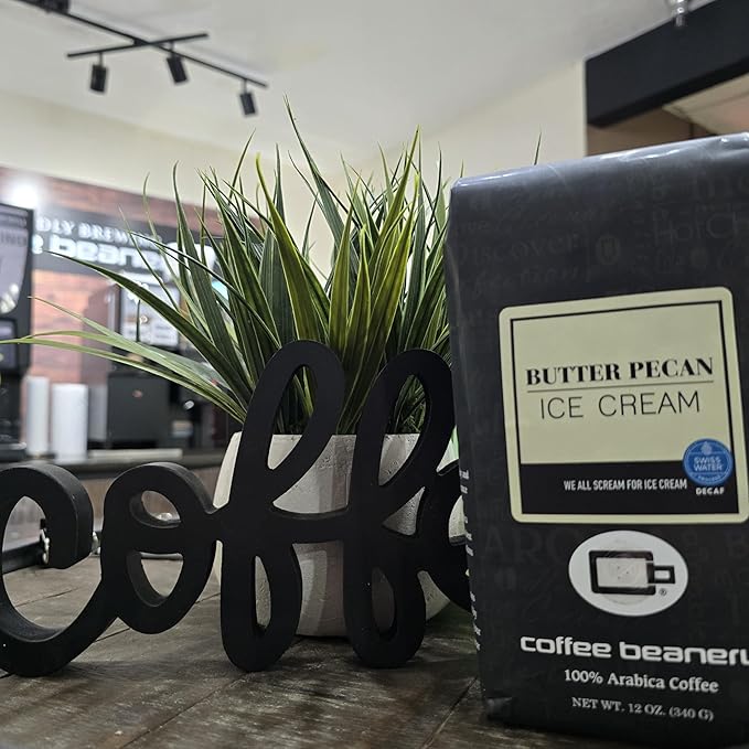 Butter Pecan Ice Cream Decaf Coffee by Coffee Beanery | 12oz Flavored Decaf Medium Roast | 100% Specialty Arabica| Whole Beans