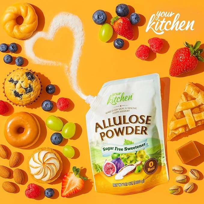 Your Kitchen Allulose Sweetener 14.1 Ounce – 99.9% Allulose Powder | Zero Calorie Sweetener | No Erythritol Sugar Substitute | Non GMO, Gluten Free Sugar Alternative Ideal for Baking & Beverages
