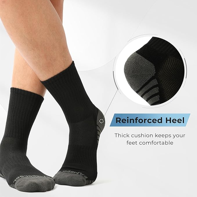 BAMBOO COOL Men's Crew Socks Athletic Running Sports Socks, Cushioned Moisture Wicking, Breathable Arch Support 6 Pack