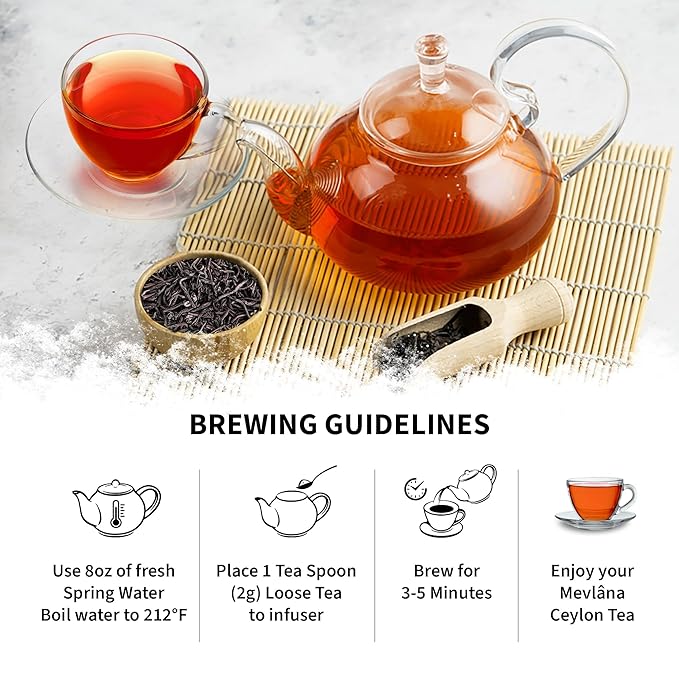 Mevlana - Pure Ceylon Loose Leaf Tea | Premium Black Tea Leaves | Rich & Smooth Sri Lankan Blend | Naturally Fresh | Perfect for Tea Lovers & Iced or Hot | OP 1 Grade | 1lb 454g