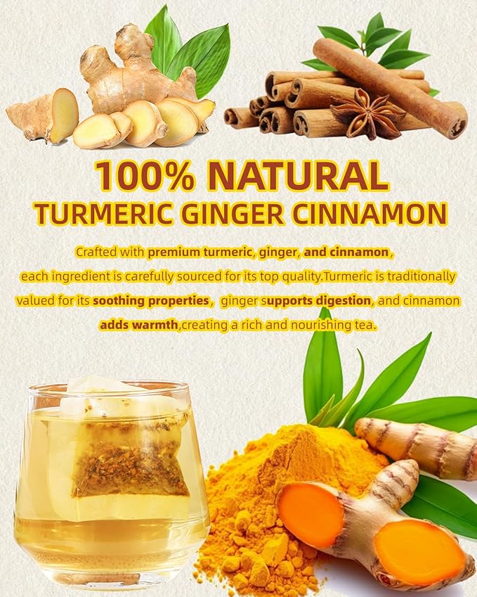 240 Premium Turmeric Ginger Cinnamon Tea Bags, 100% Natural Herbal Blend, Supports Digestion & Immune Health, No Sugar, No Caffeine, No Additives, Vegan, Premium Ingredients