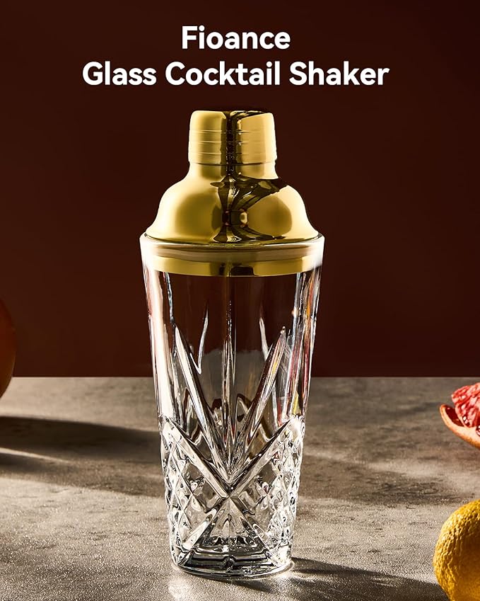 Gold Christmas & New Year Holiday Glass Cocktail&Martini Shaker-15oz, Cutting,Crafting Desgin-Exquisite for Elevated Mixology,Barware, Tableware, Kitchware, House,Espresso Funny Drink Shaker Tool.