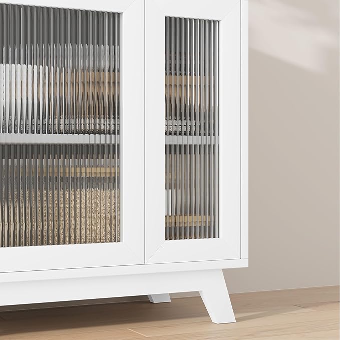 CABIHOME Buffet Cabinet, 36" Sideboard Buffet Storage Cabinet with Adjustable Shelves and Fluted Glass Door, Modern Coffee Bar, Table for Kitchen, Dining Room, White