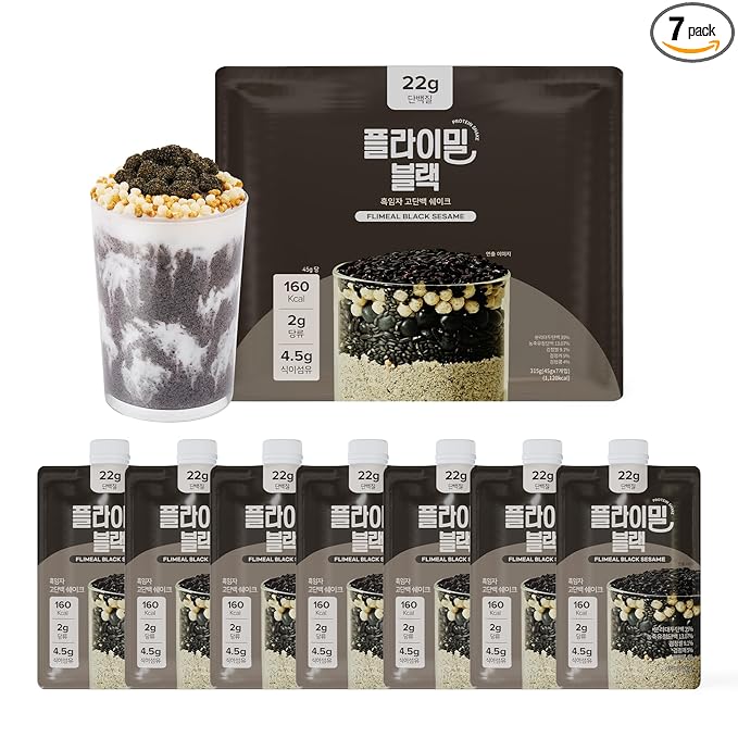 Black Sesame Protein Shake, With Crunchy Protein Balls, Protein Smoothie Powder - 22g Protein, Low Sugar, Keto-Friendly Meal Replacement Shake, 1.59oz, 7packs, 7 Servings (7 Packs X 1.59 oz)