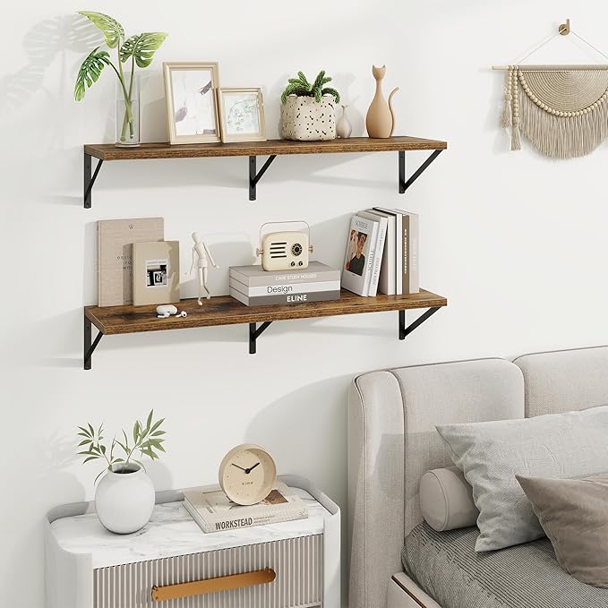 Axeman Deep Floating Shelves for Wall - 36 Inch Wide x 10 Inch Deep Floating Shelves Set of 2 -Rustic Wide Wall Shelves for Living Room Bathroom Bedroom