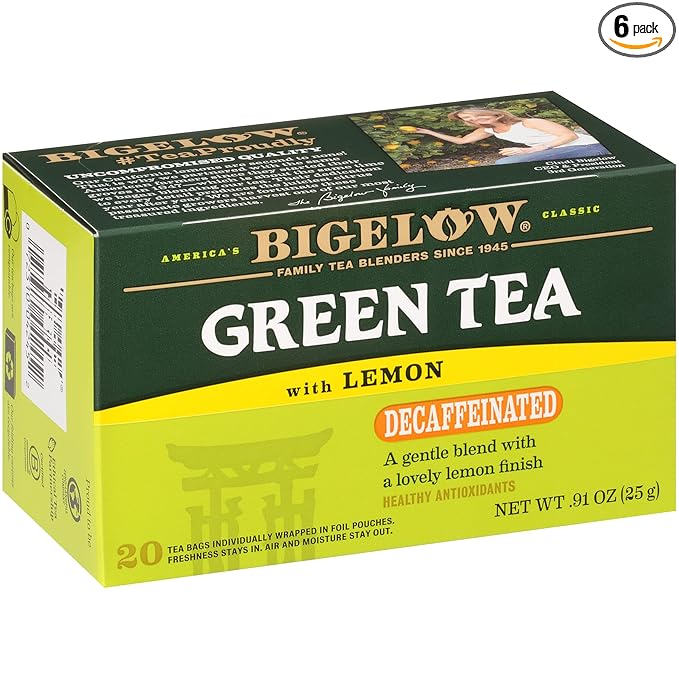 Bigelow Tea Decaffeinated Green Tea with Lemon, Decaf Tea with Green Tea and Lemon, 20 Count Box (Pack of 6), 120 Total Tea Bags