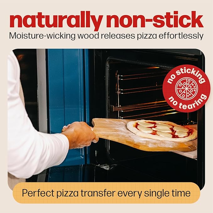HANS GRILL Wooden Pizza Peel 12 Inch - Bamboo Wood Pizza Peel 12 Inch Paddle For Oven - Restaurant Grade Natural Bamboo Paddle, Multi-use Spatula - Large Wooden Board For Serving and Transferring