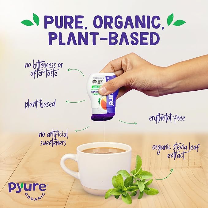 Pyure Organic Liquid Stevia Extract Sweetener – Zero Calorie, Sugar Free, Keto Friendly, Plant-Based Sugar Substitute – Non-GMO, Diabetic Friendly, Zero Carb, No Aftertaste – Simply Sweet – 1.8 fl oz