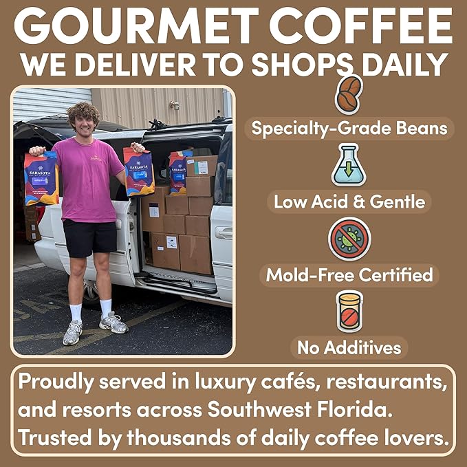 Sarasota Coffee Whole Bean Vanilla Hazelnut | Medium Roast Gourmet Flavored Coffee Beans | Low Acid, Mold Free, Specialty Grade Bulk Beans | 5lb (80 oz)