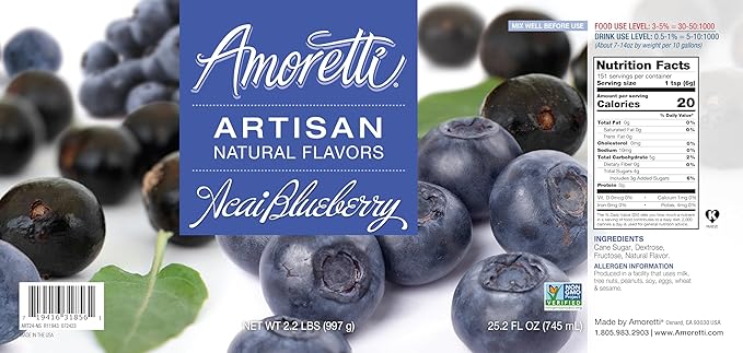 Amoretti - Natural Acai Blueberry Artisan Flavor Paste, 8 oz, Perfect For Ice Cream, Beverages, Cakes, and more, Preservative Free, Vegan, Gluten Free, No Artificial Sweeteners, Highly Concentrated