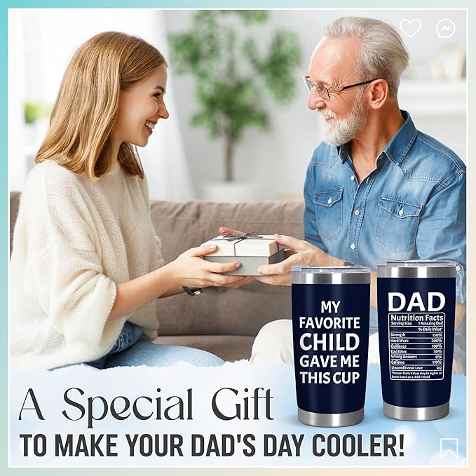 TEEZWONDER Christmas Birthday Gifts for Dad from Daughter Son Wife Kids - 20 oz Stainless Steel Insulated Coffee Tumbler - Grandpa Gift, Mens Birthday Gift Ideas