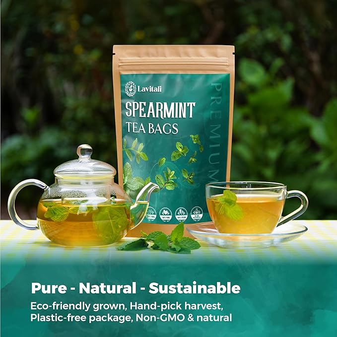Lavitali, Spearmint Leaves Tea Bag | 60 bags, 100% Pure Herbal Tea | Caffeine-Free, Antioxidant-Rich, Eco-Friendly Filter Bag | Daily Natural Botanical, Hot or Iced Herbal Infusion