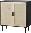 VEVOR Rattan Cabinet, Buffet Cabinet with Storage, Storage Cabinet with 2 Magnetic Doors and Adjustable Shelves, Sideboard Buffet for Hallway, Entryway, Living Room, or Kitchen, Black