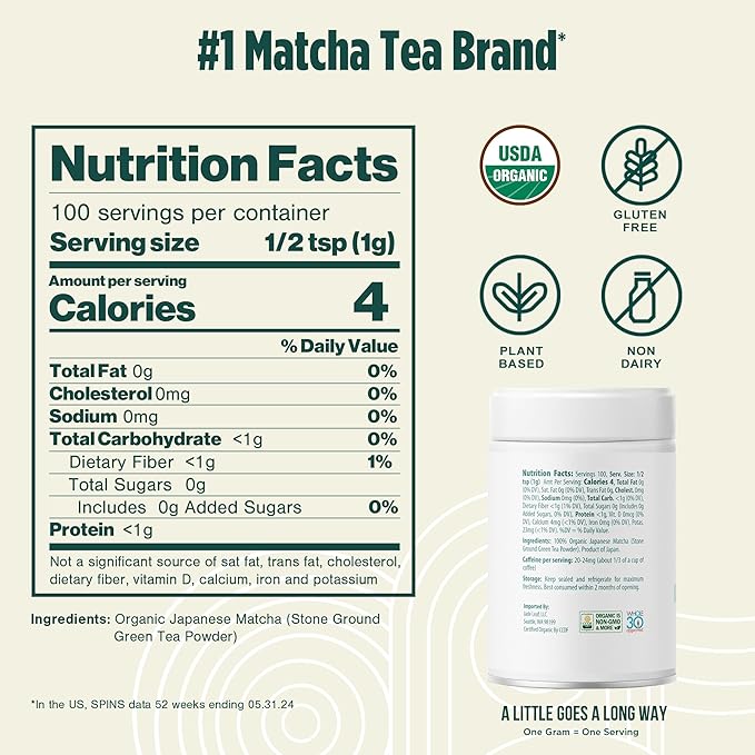 Jade Leaf Matcha Organic Premium Ceremonial Grade Matcha Green Tea Powder - Japanese - Culinary, Ingredient, Ceremonial Barista Teahouse, Latte, Collagen, 3.53 Ounce (Pack of 1), Ceremonial Barista