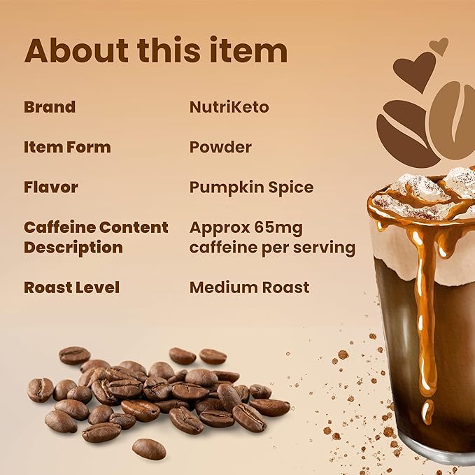 Keto Cappuccino - Pumpkin Spice - Keto Instant Coffee Mix with MCT Oil - Low Carb/High Fat, Organic Coffee Supports Ketosis - Energy Coffee - No Sugar - Made in USA – 28 Servings