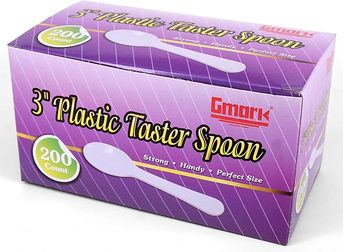 Extra Sturdy, Gmark 200pc 3" Taster Spoons Plastic Mini Spoons, Extra Sturdy, BPA Free, For Ice Cream and Dessert, White 1 Box Set GM1002I