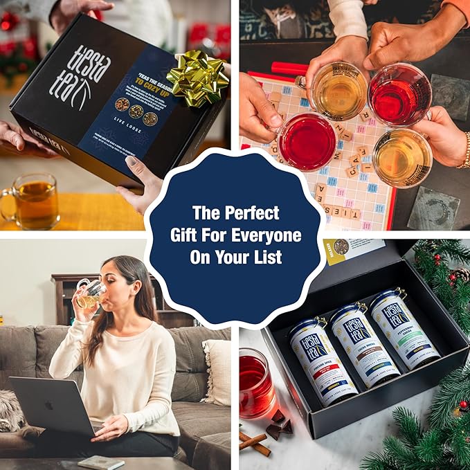 Tiesta Tea - Holiday Loose Leaf Tea Gift Set, High to Non-Caffeinated Holiday Blends, 3 Tins of Hot & Iced Brews Variety Pack, Fireside Spice, Peppermint Cocoa & Cocoa Mocha