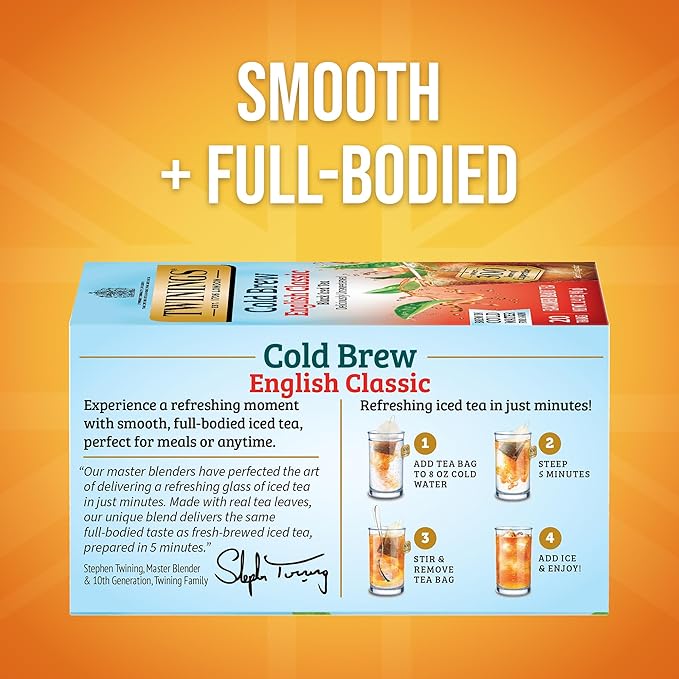 Twinings English Classic Cold Brew Iced Tea Bags, 20 Count (Pack of 1), Unsweetened Black Tea, Caffeinated, 20 Teabags