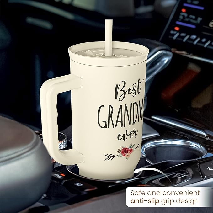 Grandma Tumbler with Handle 40oz, Grandmother Gifts from Granddaughter Grandson, Stainless Steel Tumblers Coffee Travel Cup, Gifts for Nana Mimi Grandmom on Birthday Christmas Mothers Day Valentines