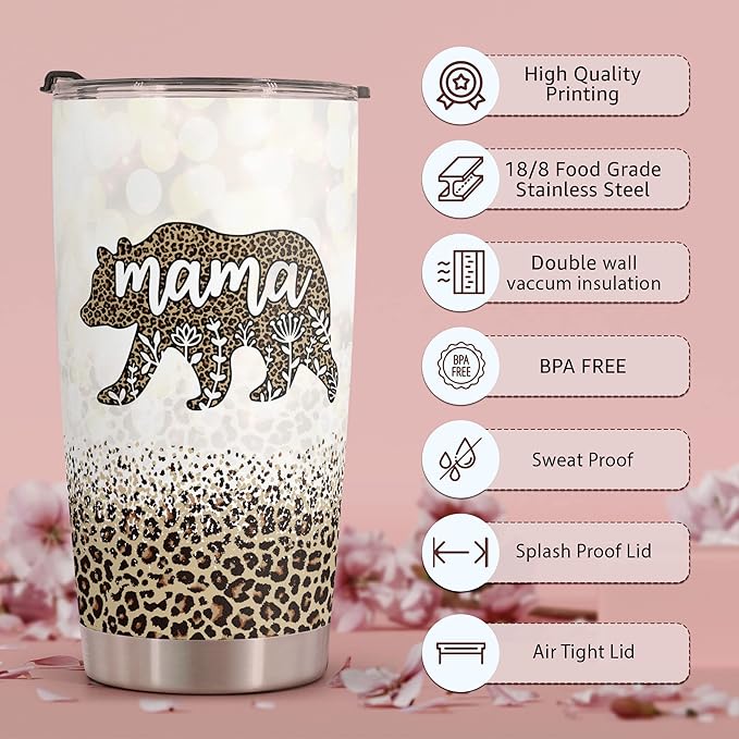 Macorner Mothers Day, Birthday Gifts for Mom Nana From Daughter Son - Christmas Gifts For Women Grandma - Stainless Steel Bear Tumbler 20oz