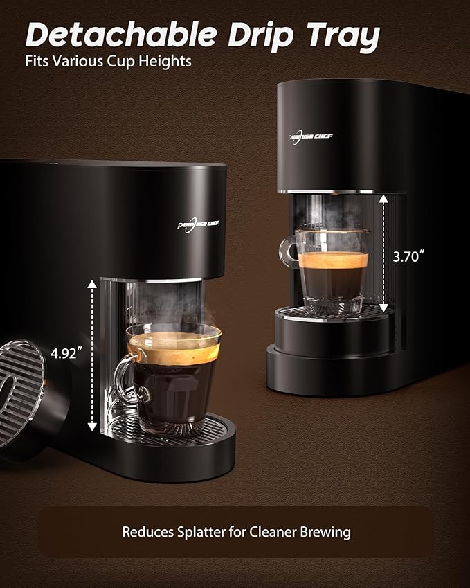Espresso Coffee Machine, Compatible with Nespresso Original Pods, One-Touch with Illuminated Brew Zone, 20 Bar Pump, 33.8oz Removable Tank, Compact Design, CM-C07-A