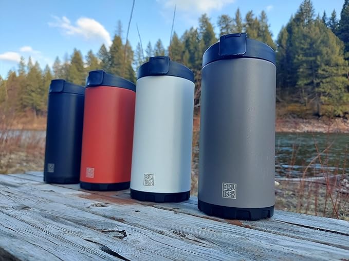 BruTrek Steel Toe 3.0 Travel Coffee Press - Brew 20 fl.oz On The Go - No Spill Lid, Double Wall Vacuum Insulated Stays Hot for Hours, French Press Coffee (Storm Gray)