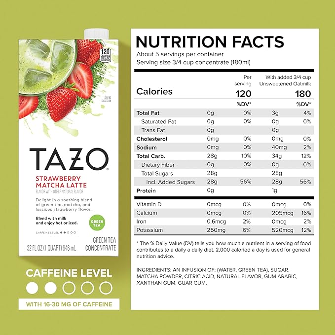 TAZO Tea Concentrate, Chocolate Chai Latte, Strawberry Matcha Latte, Iced Peach Mango 32 Fl Oz (1ea) (Variety Pack)