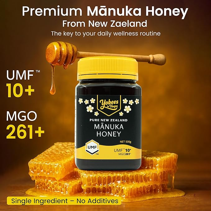 Yobees Honey Raw and unpasteurized New Zealand Manuka Honey Organic | MGO 261+ / Certified UMF 10+ | 17.6oz