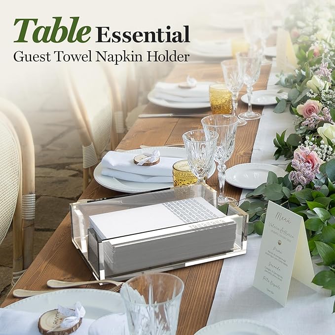 Acrylic Guest Towel Holder Tray for Bathroom – Napkin Holder for Disposable Paper Towels, Hand Towel Organizer for Vanity or Bathroom, Clear Bathroom Accessory, 8.7 x 5.2 x 2.5 Inch Size