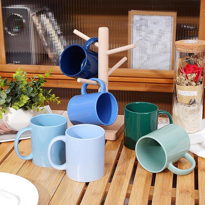 Multi-Coloured Ceramic Mugs Set of 6-11.2 oz / 330ml -Coffee Mugs-Cappuccino-Tea Cups- Hot Chocolate Cups (Cool Color, Large)