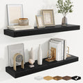 fuqing Floating Shelves for Wall, Wall Mounted Wood Floating Shelf with Invisible Brackets for Living Room, Bathroom, Bedroom, Kitchen Storage and Decor, 32 Inch Set of 2, Black