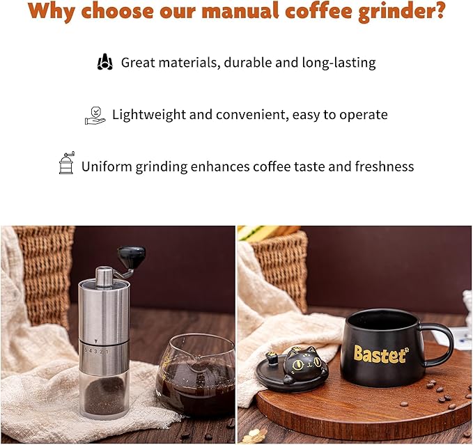 Topadorn Manual Coffee Grinder with Hand Crank Travel Coffee Bean Stainless Steel Grinder Great Gift for Home, Espresso, Office and Camping