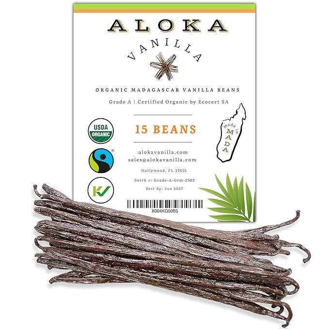 15 Count Organic Madagascar Vanilla Beans – Grade A Bourbon Pods | Gourmet Whole Vanilla Beans for Baking, Cooking, Extract Making | Rich Aroma, Premium Flavor, Non-GMO, Vegan